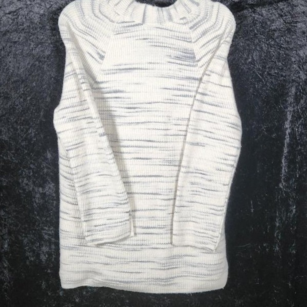 Pure Jill J. Jill Women Medium Cream Blue Space Dye Ribbed V-Neck Sweater - Picture 4 of 8